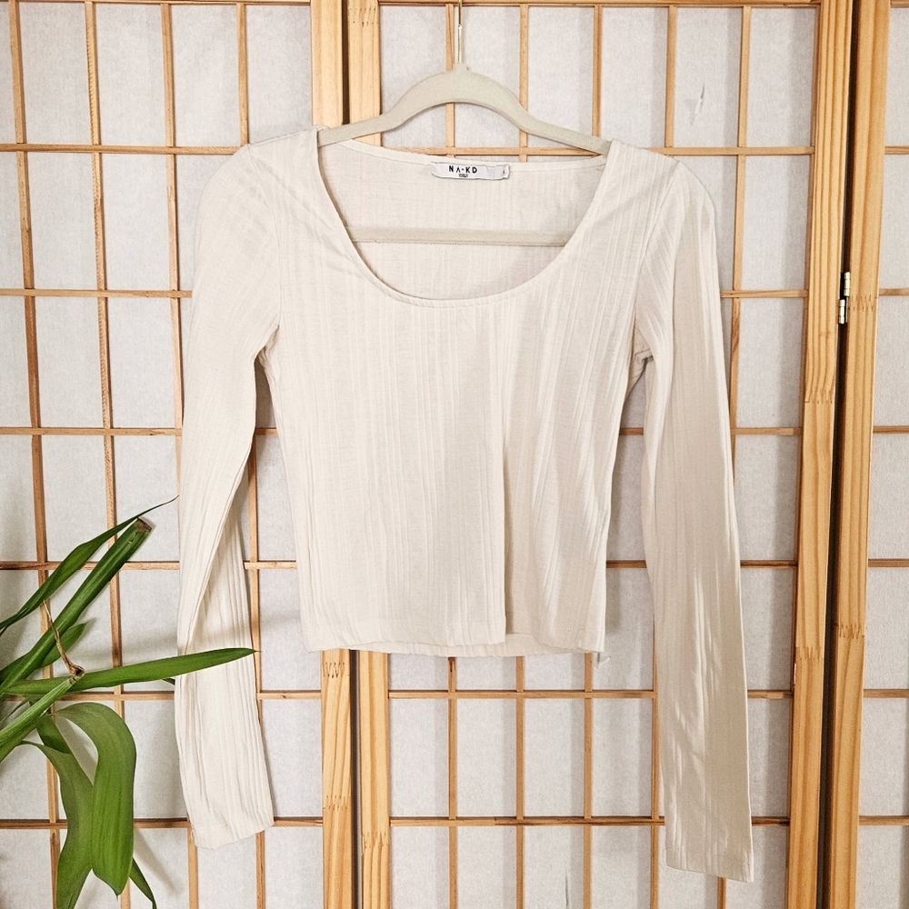NA-KD Ribbed Cream White Top